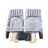 Winter Thickened Men Gloves Wool Knit Gloves Convertible Fingerless Gloves (Light grey) view 1