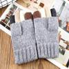 Winter Thickened Men Gloves Wool Knit Gloves Convertible Fingerless Gloves (Light grey) view 3