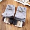 Winter Thickened Men Gloves Wool Knit Gloves Convertible Fingerless Gloves (Light grey) view 4