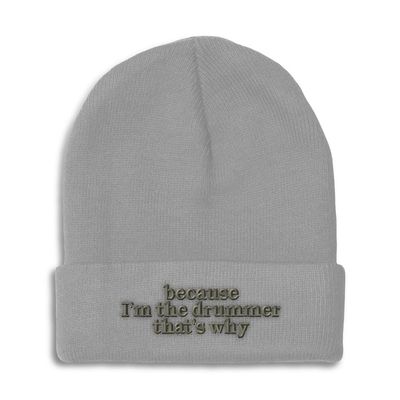 Speedy Pros Beanies for Men Because I'm The Drummer Embroidery Skull Cap Winter Hats for Women Acrylic One Size Light Grey Design Only