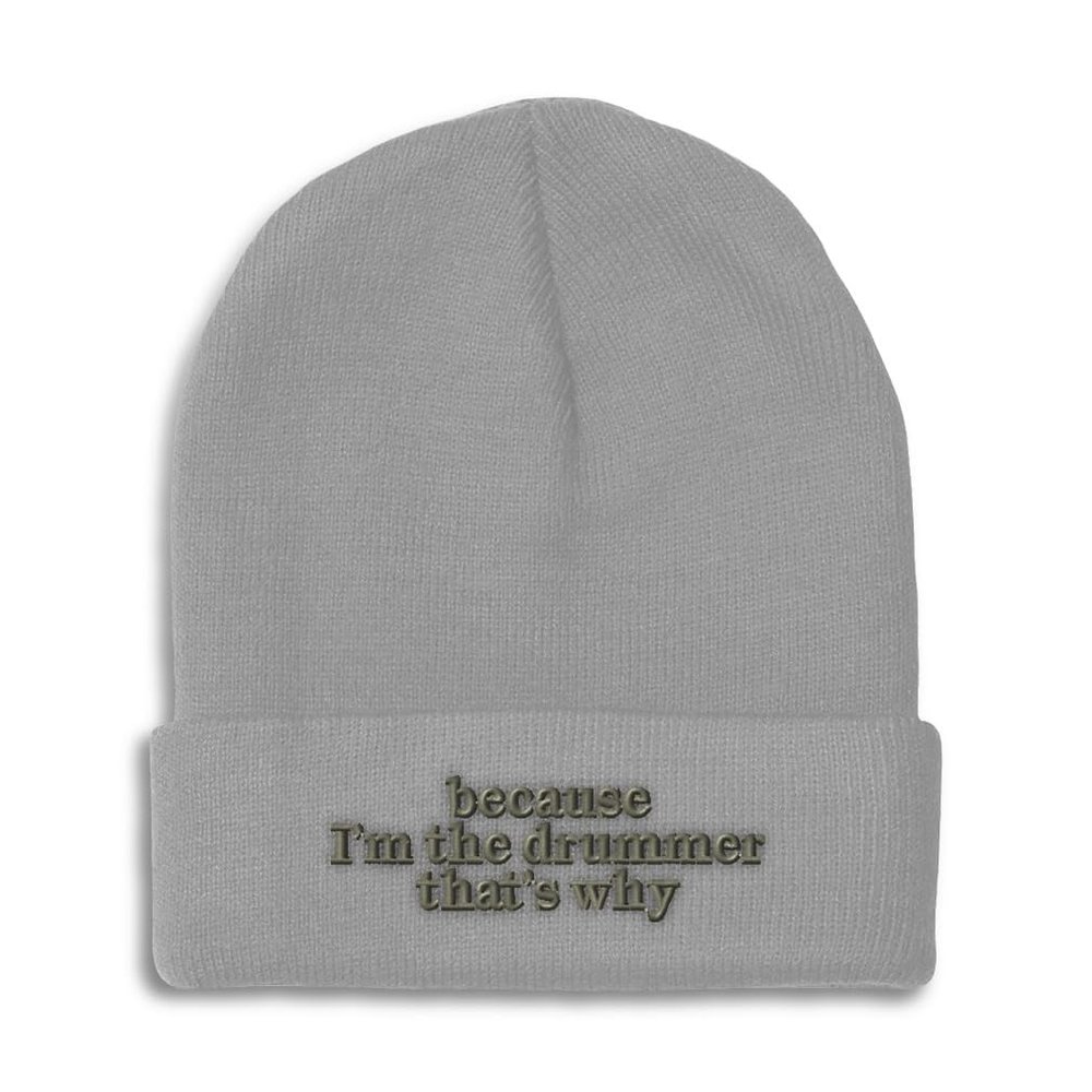 Speedy Pros Beanies for Men Because I'm The Drummer Embroidery Skull Cap Winter Hats for Women Acrylic One Size Light Grey Design Only