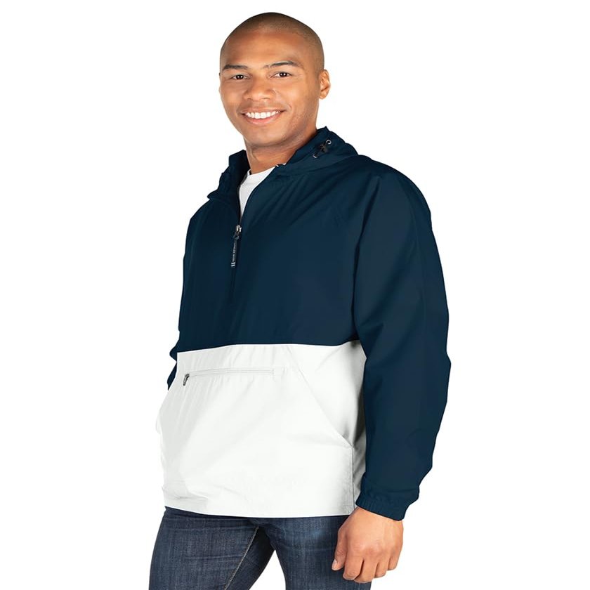 Charles River Apparel Unisex Color Blocked Pack-N-Go, Men's & Women's Pullover Anorak, Navy/White, 3X-Large