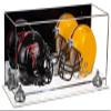 Better Display Cases Acrylic Double Mini - Miniature (not Full Size) Football Helmet or Mini Goalie Mask Display Case with Mirror Case, Silver Risers and Clear Base (A019-SR) view 1