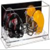 Better Display Cases Acrylic Double Mini - Miniature (not Full Size) Football Helmet or Mini Goalie Mask Display Case with Mirror Case, White Risers and Clear Base (A019-WR) view 1
