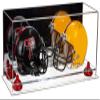 Better Display Cases Acrylic Double Mini - Miniature (not Full Size) Football Helmet or Mini Goalie Mask Display Case with Mirror Case, Red Risers and Clear Base (A019-RR) view 1