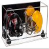 Better Display Cases Acrylic Double Mini - Miniature (not Full Size) Football Helmet or Mini Goalie Mask Display Case with Mirror Case, Black Risers and Clear Base (A019-BR) view 1