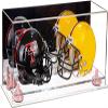 Better Display Cases Acrylic Double Mini - Miniature (not Full Size) Football Helmet or Mini Goalie Mask Display Case with Mirror Case, Pink Risers and Clear Base (A019-PNR) view 1