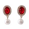 Grace Jun Gold Plated Rhinestone Crystal Simulated Pearl Clip-on Drop Earrings (XHEJ256-Red) view 1