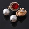 Grace Jun Gold Plated Rhinestone Crystal Simulated Pearl Clip-on Drop Earrings (XHEJ256-Red) view 2