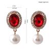 Grace Jun Gold Plated Rhinestone Crystal Simulated Pearl Clip-on Drop Earrings (XHEJ256-Red) view 4