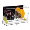 Better Display Cases Acrylic Double Mini - Miniature (not Full Size) Football Helmet or Mini Goalie Mask Display Case with Mirror Case, Yellow Risers and Clear Base (A019-YR) view 2