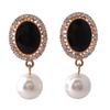 Grace Jun Gold Plated Rhinestone Crystal Simulated Pearl Clip-on Drop Earrings (XHEJ256-Black) view 1