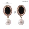 Grace Jun Gold Plated Rhinestone Crystal Simulated Pearl Clip-on Drop Earrings (XHEJ256-Black) view 4