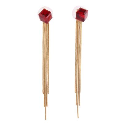 Grace Jun Gold Plated Austrian Crystal Long Tassel Drop Earrings for Women (XHEJ238-Ear needle)