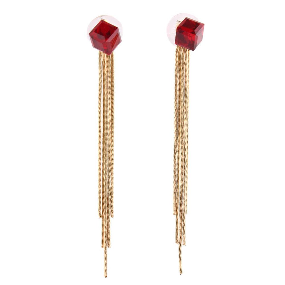 Grace Jun Gold Plated Austrian Crystal Long Tassel Drop Earrings for Women (XHEJ238-Ear needle)