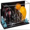 Better Display Cases Acrylic Double Mini - Miniature (not Full Size) Football Helmet or Mini Goalie Mask Display Case with Mirror Case, Wall Mount, Light Blue Risers and Clear Base (A019-BLR) view 1