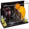 Better Display Cases Acrylic Double Mini - Miniature (not Full Size) Football Helmet or Mini Goalie Mask Display Case with Mirror Case, Wall Mount, Yellow Risers and Clear Base (A019-YR) view 1