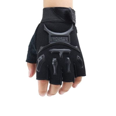 Long Keeper 4-9 Y Kids Half Finger Gloves Boys Girls Anti-slip Outdoor Sport Mittens (Black, S)