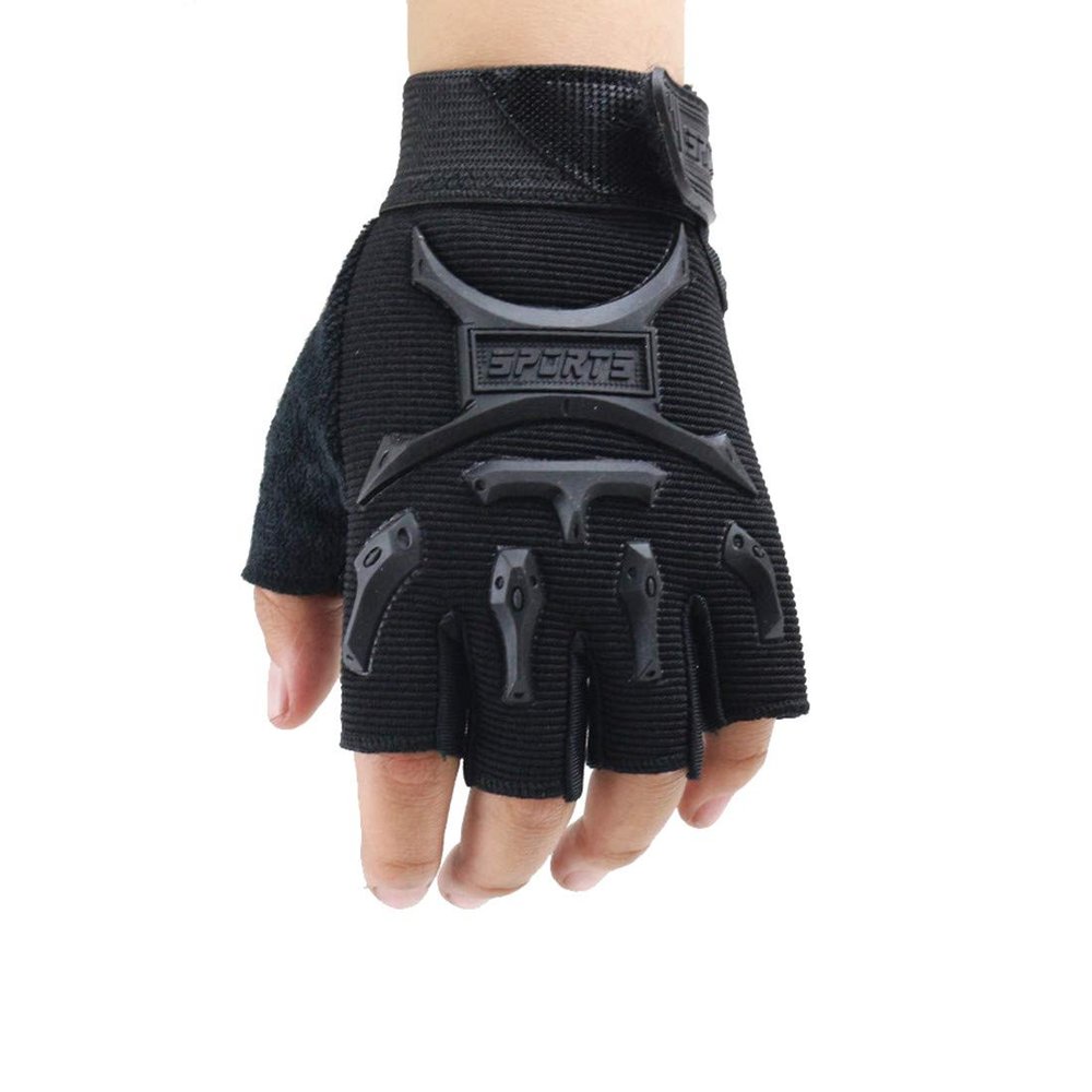 Long Keeper 4-9 Y Kids Half Finger Gloves Boys Girls Anti-slip Outdoor Sport Mittens (Black, S)