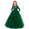 Flower Girl Lace Bridesmaid Dress 3/4 Sleeves Pageant Ball Gowns Princess Puffy Tulle Wedding Party Dresses Dark Green 3-4 Years view 1