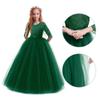 Flower Girl Lace Bridesmaid Dress 3/4 Sleeves Pageant Ball Gowns Princess Puffy Tulle Wedding Party Dresses Dark Green 3-4 Years view 4