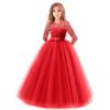 Flower Girl Lace Bridesmaid Dress 3/4 Sleeves Pageant Ball Gowns Princess Puffy Tulle Wedding Party Dresses Red 7-8 Years view 1