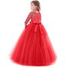 Flower Girl Lace Bridesmaid Dress 3/4 Sleeves Pageant Ball Gowns Princess Puffy Tulle Wedding Party Dresses Red 7-8 Years view 2