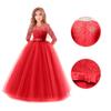 Flower Girl Lace Bridesmaid Dress 3/4 Sleeves Pageant Ball Gowns Princess Puffy Tulle Wedding Party Dresses Red 7-8 Years view 3