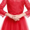 Flower Girl Lace Bridesmaid Dress 3/4 Sleeves Pageant Ball Gowns Princess Puffy Tulle Wedding Party Dresses Red 7-8 Years view 4