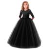 Flower Girl Lace Bridesmaid Dress 3/4 Sleeves Pageant Ball Gowns Princess Puffy Tulle Wedding Party Dresses Black 2-3 Years view 1
