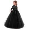 Flower Girl Lace Bridesmaid Dress 3/4 Sleeves Pageant Ball Gowns Princess Puffy Tulle Wedding Party Dresses Black 2-3 Years view 2