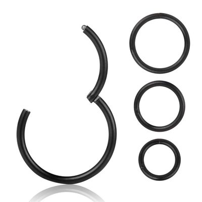 16G Black Surgical Stainless Steel Cartilage Earrings,Segment Hinged Seamless Eyebrow Eye Nose Septum Lip Hoop, 6mm 8mm 10mm 12mm 4 Pcs Clicker Ear Belly Button Hoop Piercing Ring Set Unisex