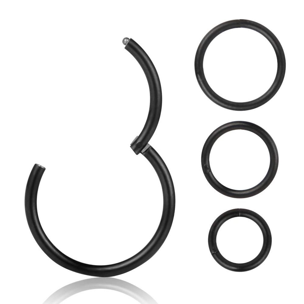 16G Black Surgical Stainless Steel Cartilage Earrings,Segment Hinged Seamless Eyebrow Eye Nose Septum Lip Hoop, 6mm 8mm 10mm 12mm 4 Pcs Clicker Ear Belly Button Hoop Piercing Ring Set Unisex