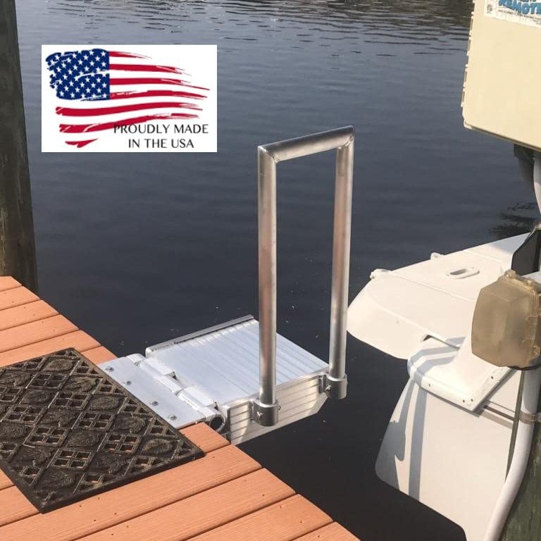 Creekside Metalworks Folding Boat Boarding Platform Dock Step Dock Extension Ramp for Boat Lifts, Silver, Modern Aluminum