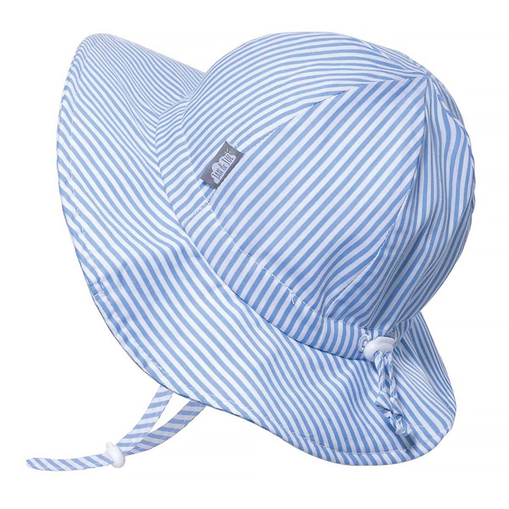 JAN & JUL Foldable Toddler Boy UPF Sun-Hat, Breathable Cotton (M: 6-24 Months, Blue Stripes)
