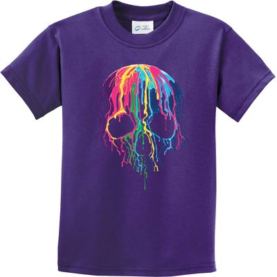 Halloween Melting Skull Youth Kids Shirt, Purple Small