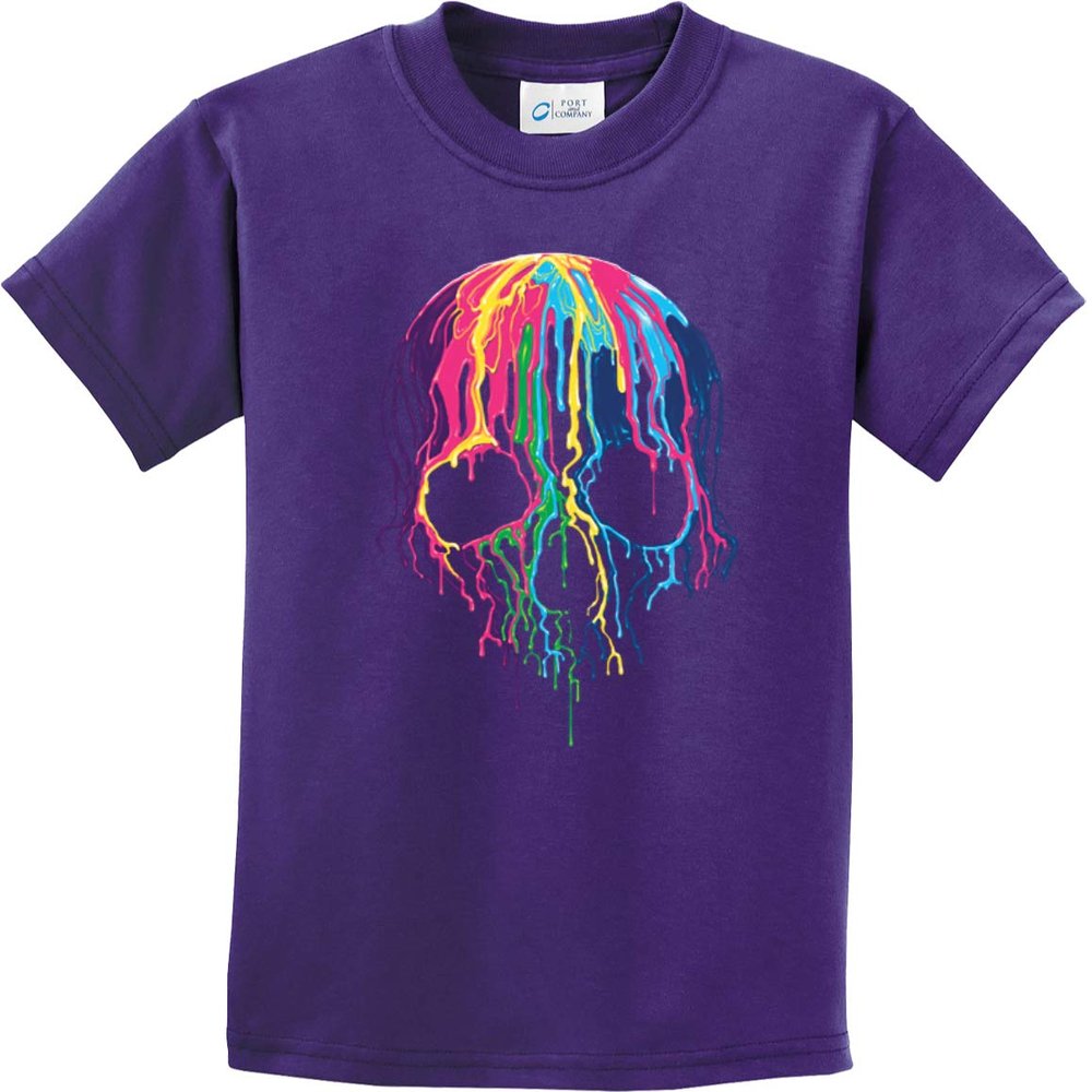 Halloween Melting Skull Youth Kids Shirt, Purple Small