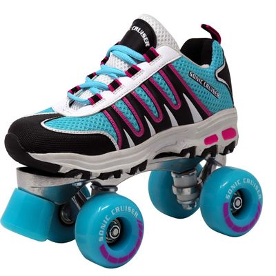Lenexa Sonic Cruiser 2.0 Unisex Roller Skates | Comfortable Fit Sneaker Style Quad Skates for Indoor/Outdoor Use | Teal/Black/Pink (Ladies 5 - Mens 4)