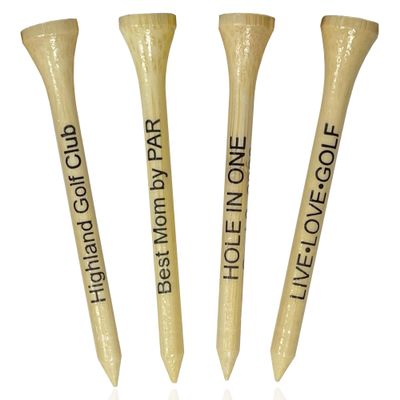 3  Bamboo Golf Tees, Customizable Golf Tees with 27 Characters for Messages Imprinted in Your Chosen Color, Essential Equipment & Ideal Gift for Golfers, Pack of 250, Natural