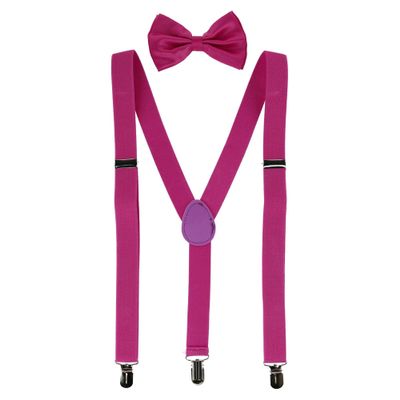CTM Men's Solid Fashion Color Bow Tie and Suspender Set, Magenta