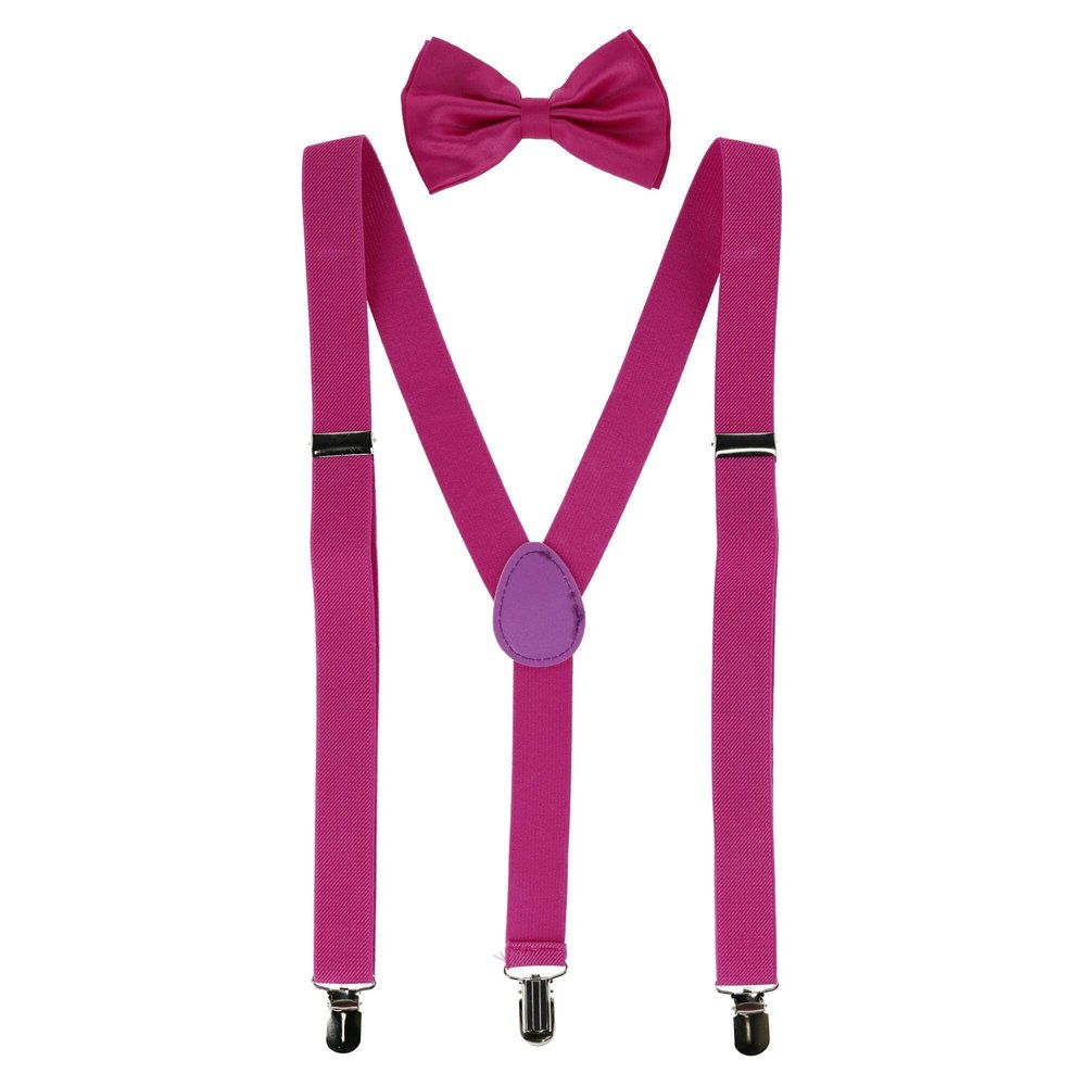 CTM Men's Solid Fashion Color Bow Tie and Suspender Set, Magenta