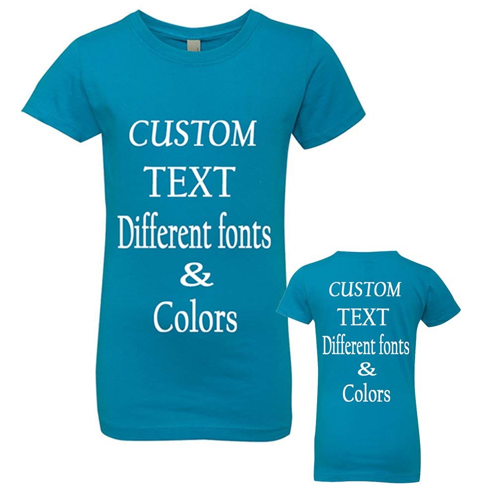 Custom Made Girls Princess Crew Tee, Design Your Own, Custom Text, Personalize Your Tee Turquoise