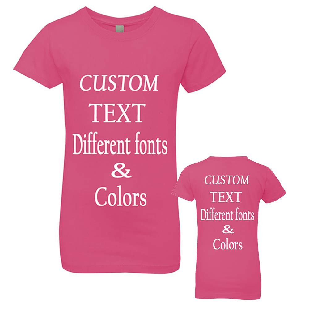 Custom Made Girls Princess Crew Tee, Design Your Own, Custom Text, Personalize Your Tee Hot Pink