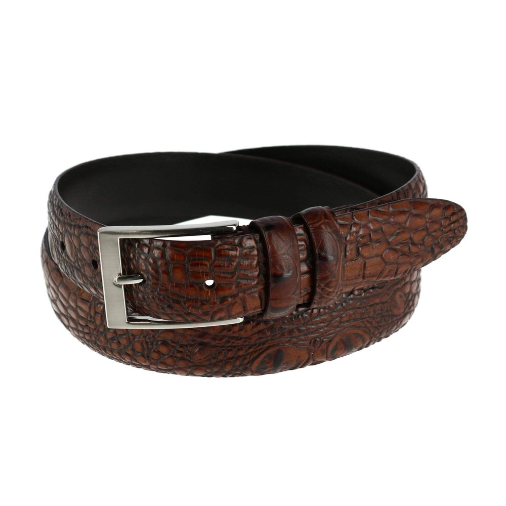 Toneka Men's Hornback Croc Print Belt, 38, Brown