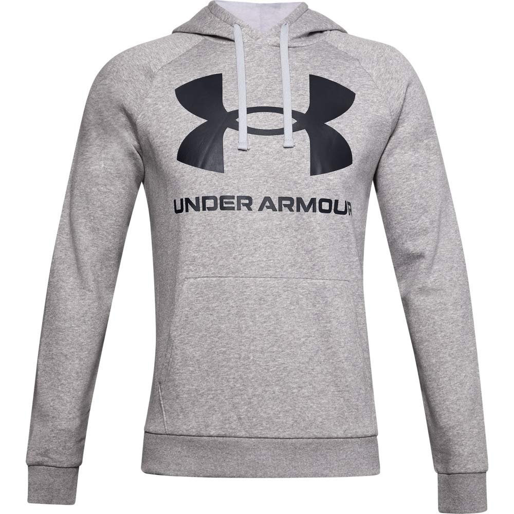 Under Armour Mens Rival Fleece Big Logo Hoodie , Mod Gray Light Heather (011)/Black , XX-Large