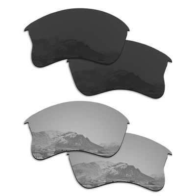 Puzzley Mirror Polarized Replacement Lenses for Oakley Flak Jacket XLJ Sunglasses - Retro Black + Silver Mirror