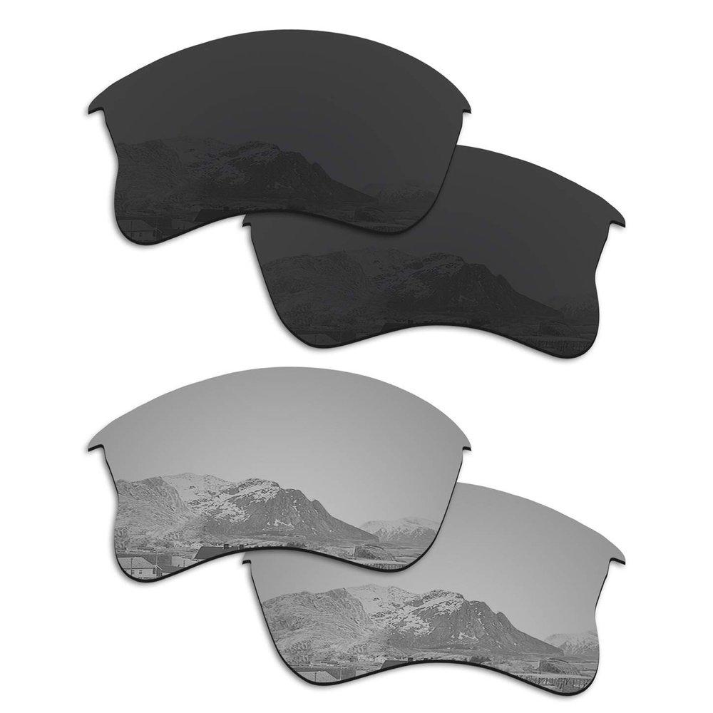 Puzzley Mirror Polarized Replacement Lenses for Oakley Flak Jacket XLJ Sunglasses - Retro Black + Silver Mirror