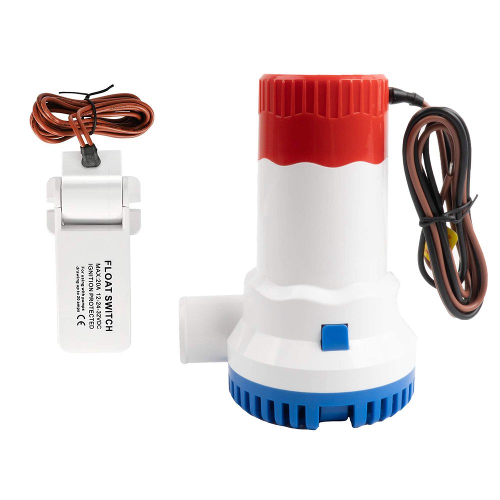 Sanuke Bilge Pump for Boat 12V 1500GPH Submersible Marine Pump for Portable Boat AccessoriesLow Noise Electric with float switch