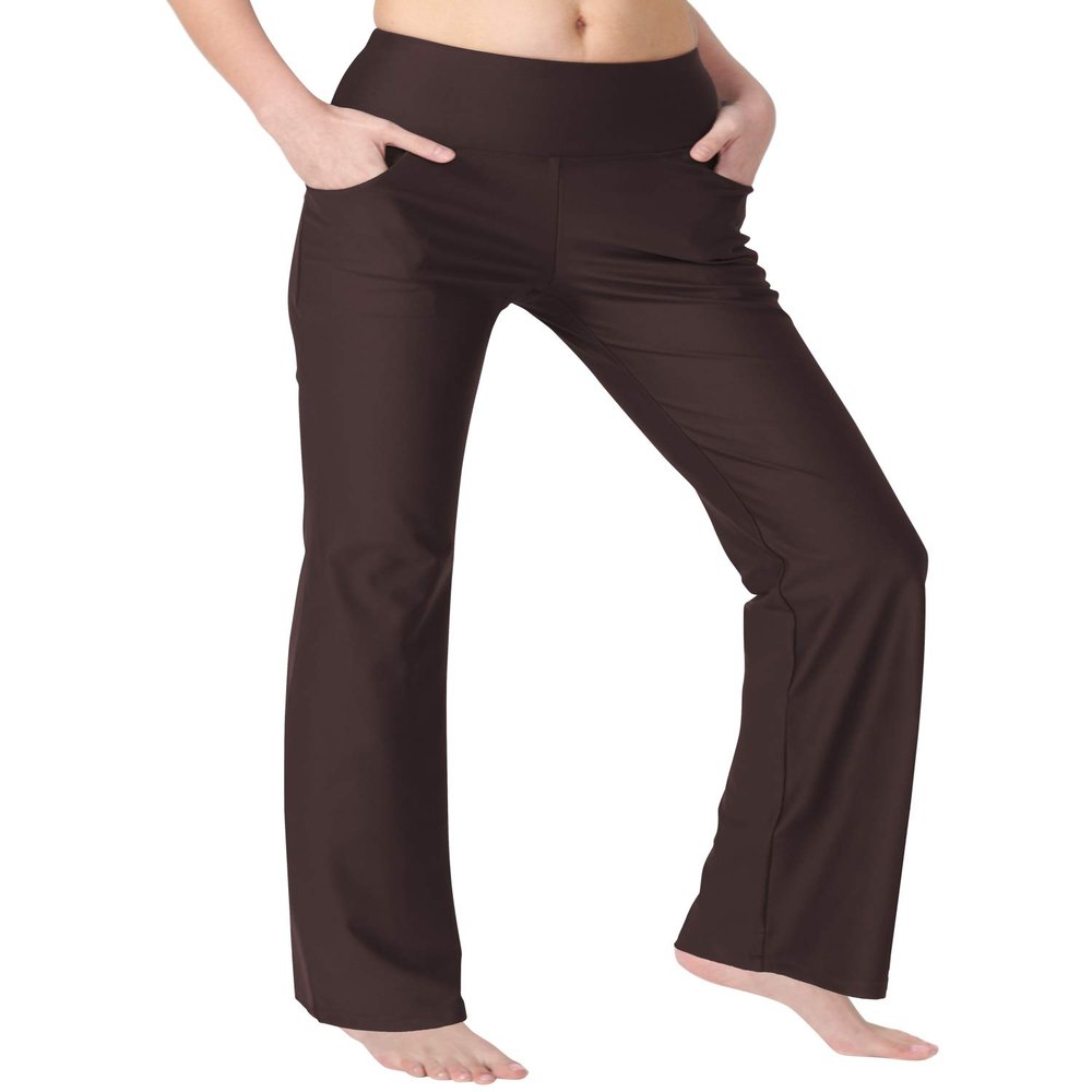 Zeronic Bootcut Yoga Pants for Women with Pockets High Waisted Workout Running Pants Tummy Control Long Bootleg Work Pants (Brown, Medium)