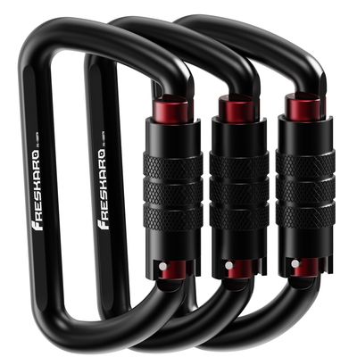 3 inch Locking Carabiner Clips-Twist Auto Lock Caribeener, Heavy Duty Keychain Key carabeaner Hooks, 7075 Aerial Aluminum Ultra Light, for Hammock, Hiking, Yoga Swing, Camping, Backpack, Black,3pack